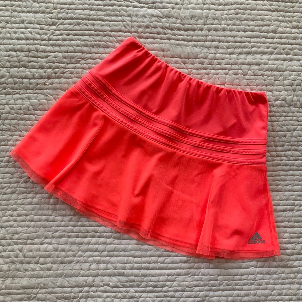 ADIDAS Girl’s Tennis Skirt - Neon Coral with Mesh